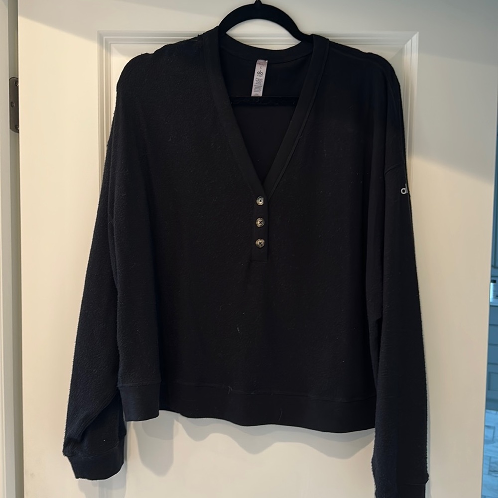 Alo Henley cropped sweatshirt in black size large